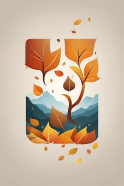 square logo , landscape with leaf fall, flying leaves