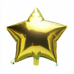 High resolution photograph of a inflated green star foil balloon