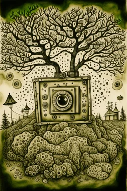 the square root of time; Camera Obscura; Neo-Surrealism; Dada; Ink Wash on Camouflage