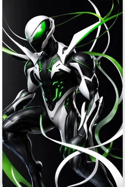 Cyborg symbiote, white color, green color, tendrils, high tech, cyberpunk, biopunk, membrane wings, carbon fiber, cyber tentacles, and the other two.