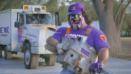 fedex driver as chainsaw texas chainsaw massacre guy