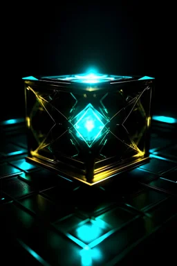 Tesseract from movie Loki, in the middle and with glow, background of picture black.
