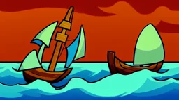 Small wooden ship, drawn in the style of Legend Of Zelda: Wind Waker, on a vast ocean, stylized, colorful, adventurous, no ships nor islands.