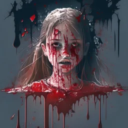 girl smiling, creepy, dripping blood, shattered glass,