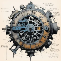 [diagram by Ralph Steadman] We're stuck in a gear and can't get out of it. The mechanism is jammed, it's upside down, all mixed up.