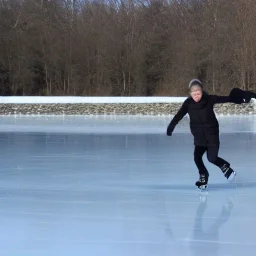 HEDGHOG ice-skating on a frozen pond in the countryside