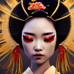 geisha glistening oiled shiny, intricate, Exquisite details and textures, highly detailed, digital painting, artstation, concept art, sharp focus, tribal background, illustration, 8k, by stability ai, nvidia