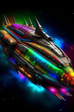 Beau vaisseau mere intergalactique couleurs arc en ciel