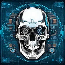 FLAT VECTOR LAYERED IMAGE OF CYBERNETIC SKULL PARTS IN A SCHEMATIC