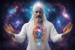 kundalini, connected to the universe, few colours of galaxy, holding galaxies in few hands