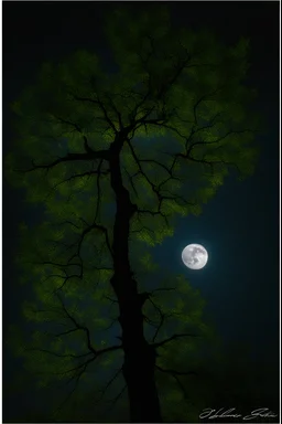 Night, tree leaves, moon, clouds, photography