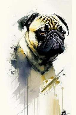 Pug watercolour Yoji Shinkawa in style high_quality_art. Ru dalle
