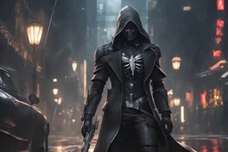 Reaper in 8k nier automata drawing style, venom them, cinematic mood, neon reflect, close picture, rain, highly detailed, high details, detailed portrait, masterpiece,ultra detailed, ultra quality