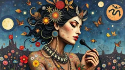 "Midnight Serenade" otherworldly presence the most beautiful woman in God of war, 3D, in the style of Pacheco, Kazumasa Nagai, Yayoi Kusama, Roger Ballen, Arthur Dove and Yaacov Agam Background mixed media collages incorporating recycled materials, bright colors, and symbols of artists rocker and environmental activism, reflect the artist's response to contemporary issues. salvador dali v 5.2--c 10 --style raw --ar 16:9 --s 1000