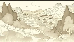 Many colors, peaceful, Egon Schiele, Max Ernst, night sky filled with galaxies and stars, rock formations, trees, flowers, one-line drawing, sharp focus, 8k, deep 3d field, intricate, ornate, one million strokes