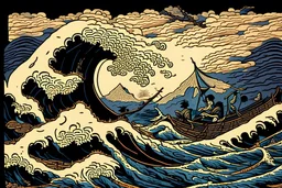 the odyssey quest by homer, in the style of hokusai