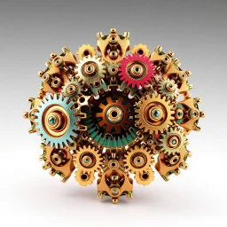 a julia set 3d fractal made of small metallic random color gears