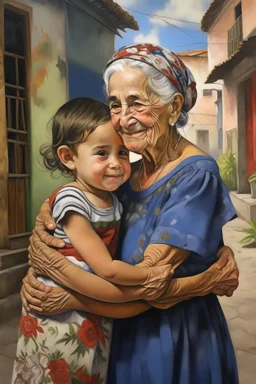 cuban child with grandma hugging each other painting neoclassism