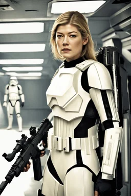 [Rosamund Pike] Captain Rosamund Pike emerged from the escape pod with a steely determination befitting her role as a lost elite Imperial stormtrooper. Though she is in rags, she remained a proud member of the Empire's military forces. The harsh environment of this unknown planetary would not break her spirit or training. Taking stock of her situation, Captain Pike inventoried what supplies had survived the rough landing intact.