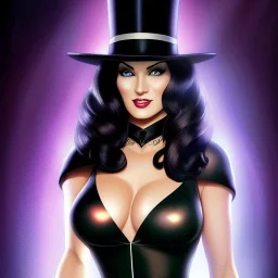 ultra detailed fullbody portrait of Zatanna, wearing skintight Black costume, extremely detailed digital painting, intrincate, extremely detailed smiling face,crystal clear Big Green eyes, in the style of Adam Hughes , mystical colors , perfectly centered image, perfect composition, rim light, beautiful lighting,8k, stunning scene, raytracing