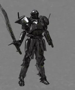 Photorealistic futuristic shiny winged samurai mechwarrior holding large katana on the surface of an alien planet