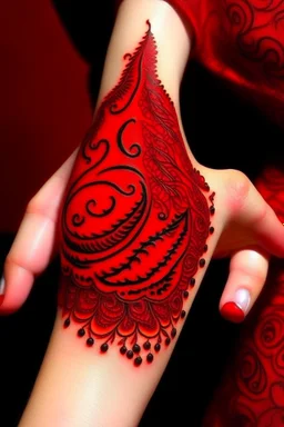 A red fiery volcano shaped like a hot pepper designed in Mehndi design