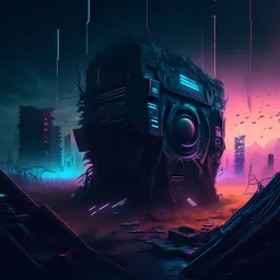 artwork for music, dubstep, dark, landscape, 3d objects, realistic, cyberpunk, 8k, detailed, colored