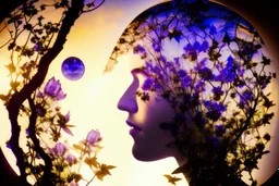 double exposure, merged layers, praying woman silhouette in backlit, double exposure, merged layers, glass and gemstone moonflowers bathing in the light from a full moon, rocks, water, amazing night sky, glowing flowers, vines, large stars highly detailed extremely detailed fantasy photorealistic beautiful high detail award winning hyperrealistic ultra detailed high definition crisp quality Jacek Yerka Ultra realistic Dominic Davison