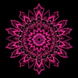 Hip Hop Wireframe Pink & Maroon Neon Mandala On Black Background.