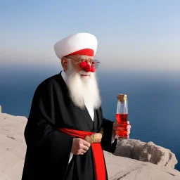 the Grand Ayatollah Ali Khamenei has a red nose the biggest gun and a glass of whisky over the strait of Ormuz (A Better Tomorrow, The Killer, Hard-Boiled) he takes it from under his robe