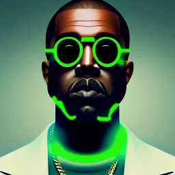 Kanye West as the boss, steampunk, headphone, sunglass, gangsta neckless, full body, green puffer jacket, neon lit background, dramatic lighting, hyper realistic, unreal engine 5, 16k