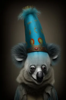 KOALA HEAD WEARING A JESTER HAT