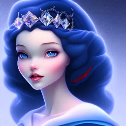 Snow white, crystal, beautiful, soft, blue light, star in background, blue eyes