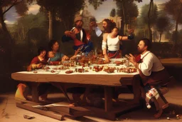 rapper smoking on picnic table by Caravaggio