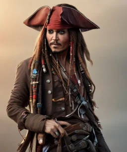 captain jack sparrow, extreme details, real, drinking, enjoying, smiling, sober, digital art, extreme colors --ar3:2--v4--q2