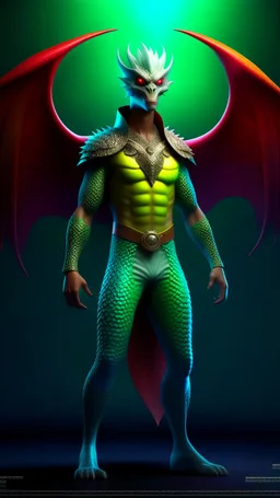 Full Body Ultra realistic full body image of a superhero man with a stylized dragon mask over his eyes, head and forehead, striking symmetrical face, tone mapped, intricate, elegant and highly detailed digital painting, concept art, soft, sharp focus , illustration, magical dream atmosphere, full body