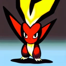 one fire and ghost type Pokemon, cautious, red and black in color scheme, fully visible, Ken Sugimori, Pokemon