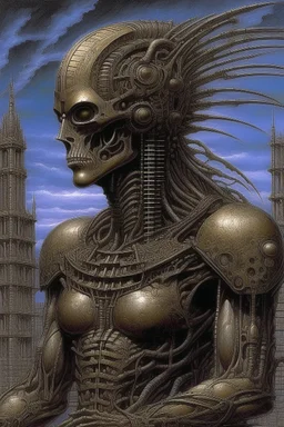 sculpture of a Roman hero , surreal , by hr giger and beksinski