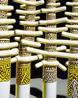 Ivory colored electrical spires painted by Keith Haring