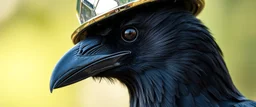 crow dad, faceted portrait, wearing mirrror hat