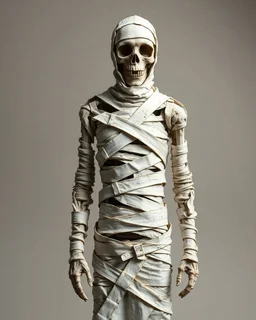 a mummy standing with gaps between the wraps revealing a hollow emptiness