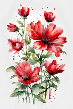 red flower water color on white background