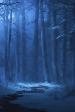 Winter Night, shades of blue, dark, moonlight forest