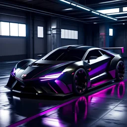 a black and neon purple modern car looking similar to the w motors fenyr supersport