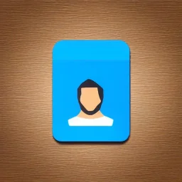 full view of a low-poly, flattened vector image icon of an identification card with photo, blue color palette, transparent background.