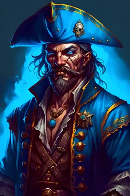 A blue-skinned, rugged pirate crewman, digital art, fantasy