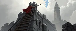 d&d illustration, Stigen opp i borgen virker stabil, men skjelver. Neste steg?x "Forsterk med en pinne", Ogren godkjenner improvisasjonen din. hero in ladder
