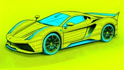 hand drawing supercar, phibonacci, in yellow and blue background