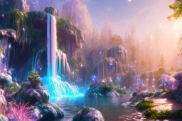  white and gold crystal cosmic ambiance，waterfall, full of details, smooth, bright sunshine，soft light atmosphere, light effect，vaporwave colorful, concept art, smooth, extremely sharp detail, finely tuned detail, ultra high definition, 8 k, unreal engine 5, ultra sharp focus