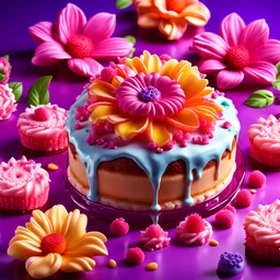"Social media advertisement for flower flavor for desserts using 3D technology and 8K resolution, with vibrant and appealing colors."
